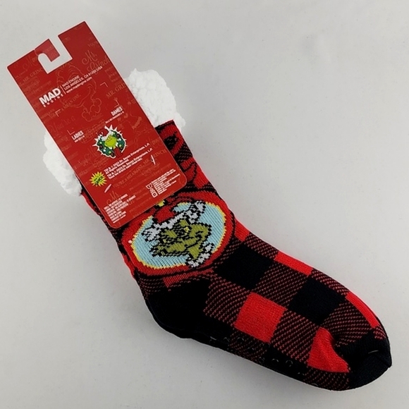 The Grinch Women's Reading Socks Red Black Knit Plaid Fleece Christmas Sz 5-10 - Picture 2 of 8